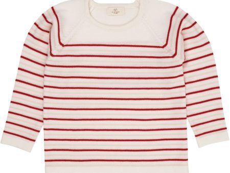 Copenhagen Colors Cream Dusty Rose Red Combi Merino Striped Bluse For Discount