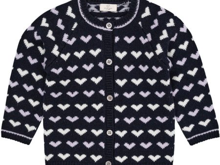 COPENHAGEN FARGER Marineblå Lavendel Kombi Kasjmir Cardigan M. Hjerter Online Hot Sale