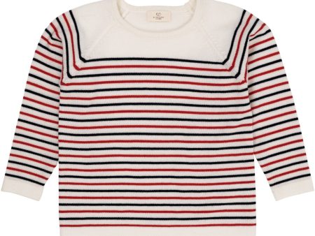 Copenhagen Colors Cream Navy Red Combi Merino Striped Bluse on Sale