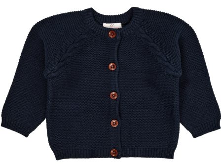 Copenhagen Colors Navy Classic Baby Cotton Cable Cardigan Online Hot Sale