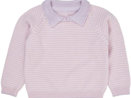 COPENHAGEN COLORS Lavender Soft Pink stripe merino stripete bluse m. krage Discount