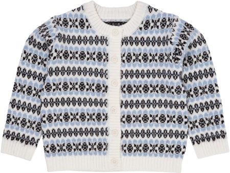 COPENHAGEN COLORS Dusty Blue Combi Merino Pattern Cardigan Online Hot Sale